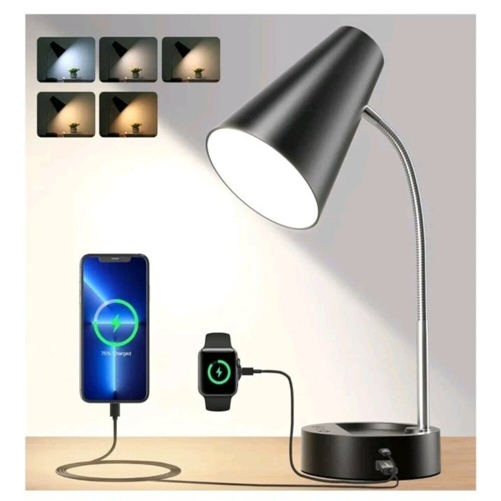 RUNTOP Desk Lamp, Black Desk Lamps for Home Office, LED Desk Light with USB Port
